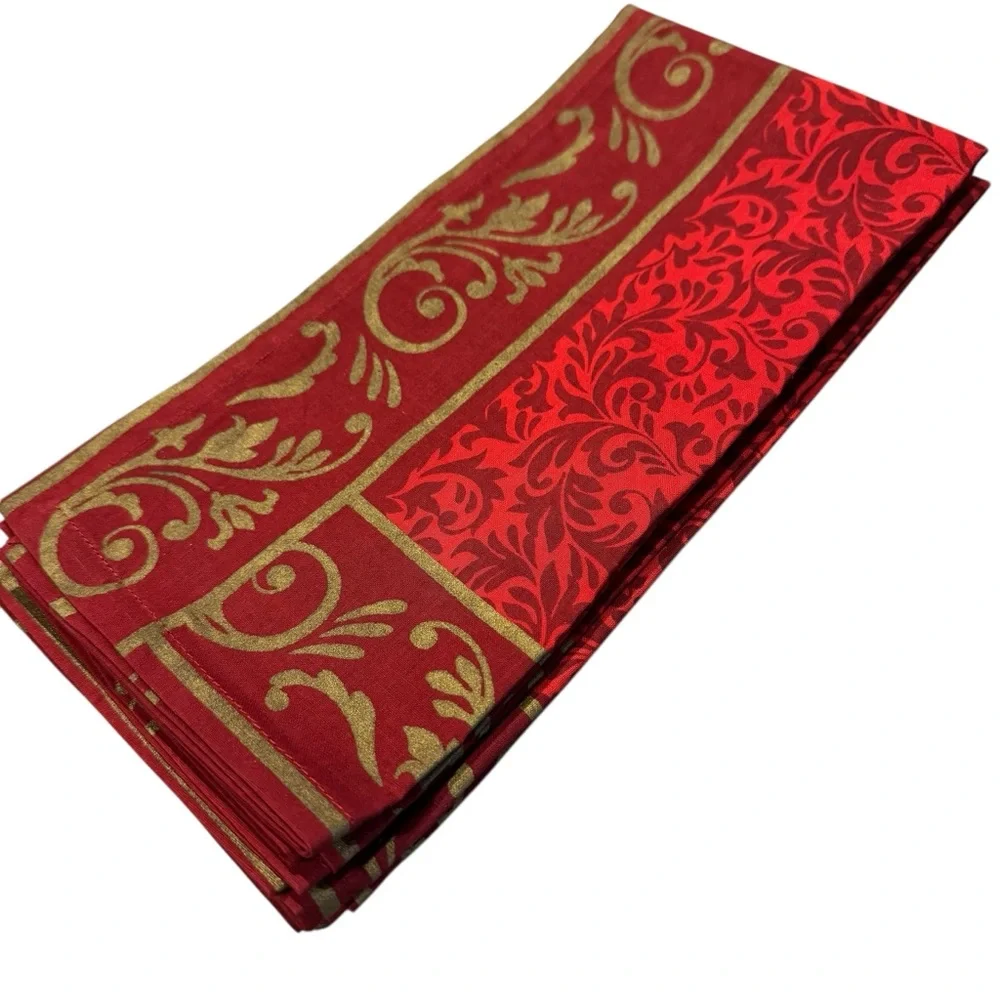 Pier 1 Imports Cloth Napkins - Set of 8 - Scroll Red Gold Cotton 20x20